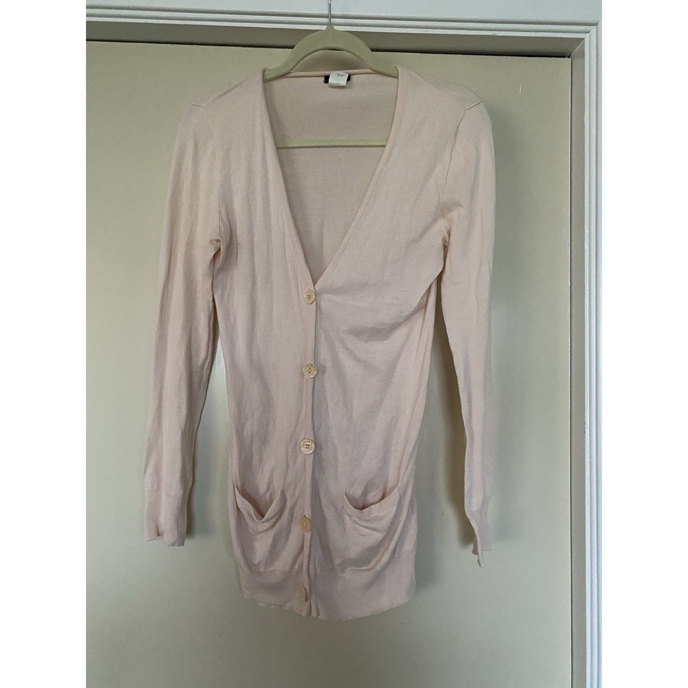 J.CREW Light Pink Lightweight Cotton Long Cardigan‎ Sweater With Pockets Sz M